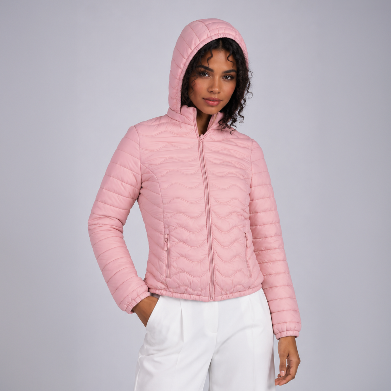 Casaca Puffer Entallada Belinda 8850 Con Capucha Para Mujer - Palo Rosa