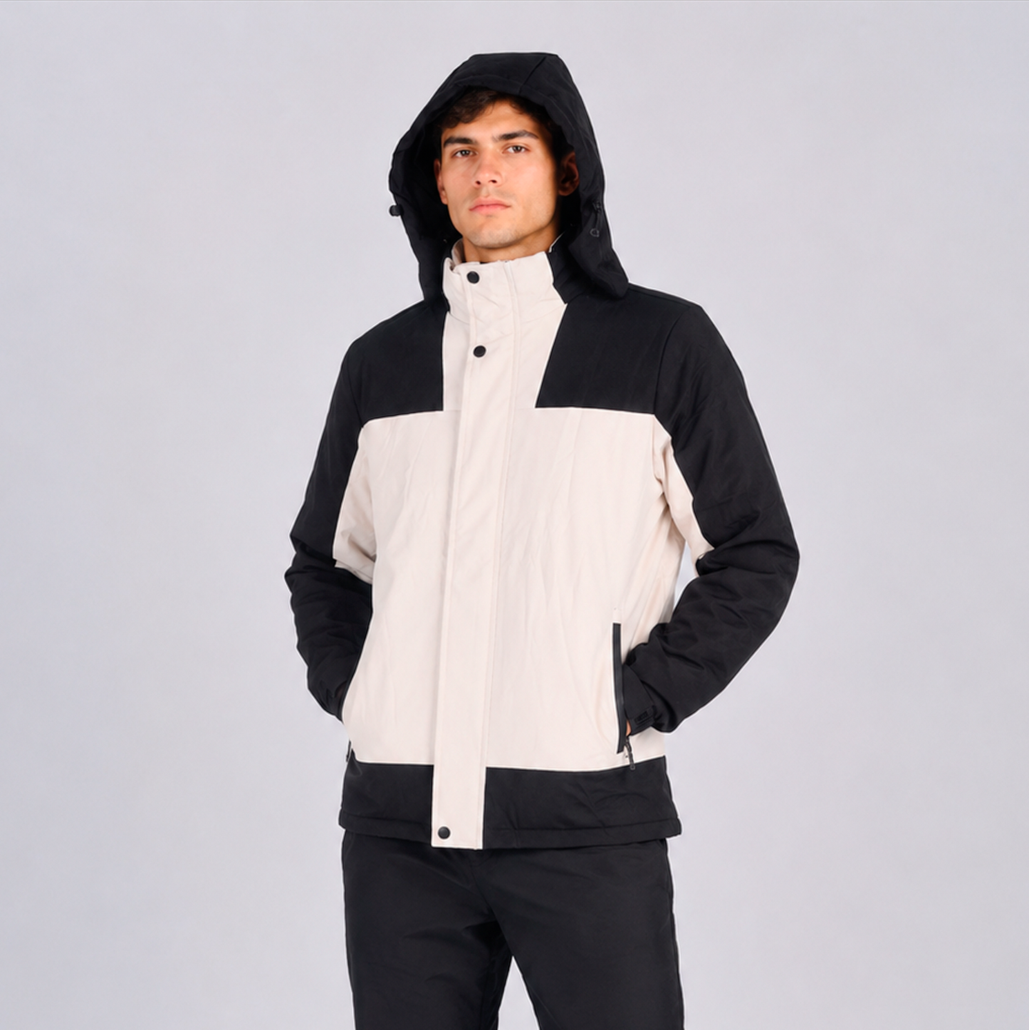 Casaca Impermeable con Capucha para Hombre Belinda F9901 - Beige/Negro