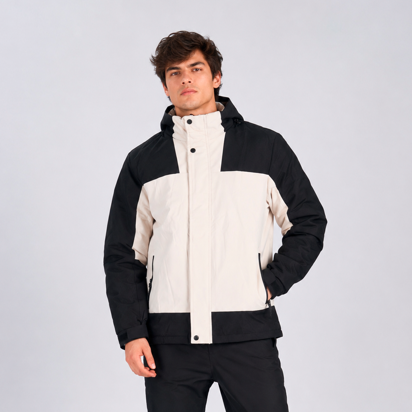 Casaca Impermeable con Capucha para Hombre Belinda F9901 - Beige/Negro