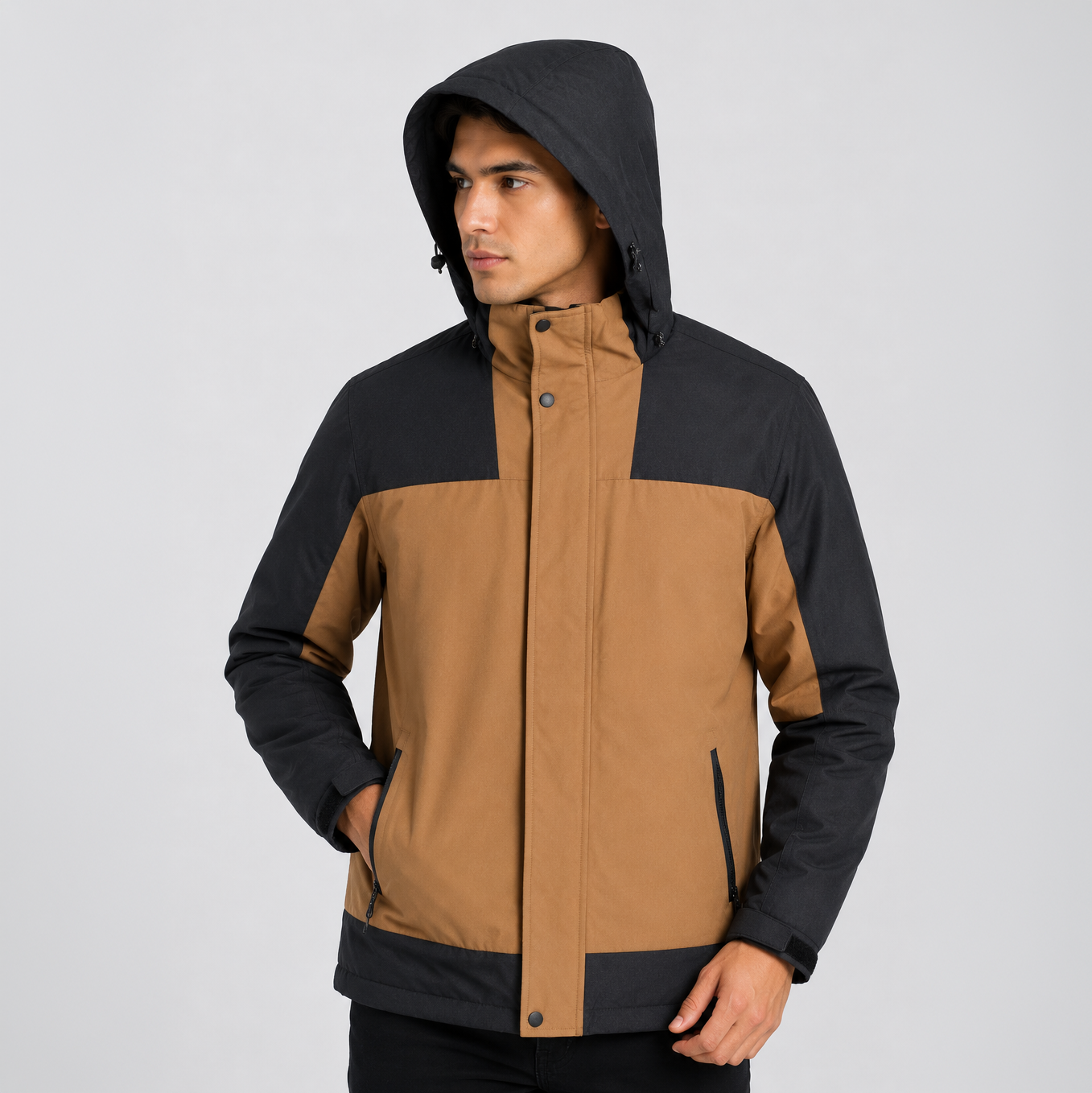 Casaca Impermeable con Capucha para Hombre Belinda F9901 - Camel/Negro