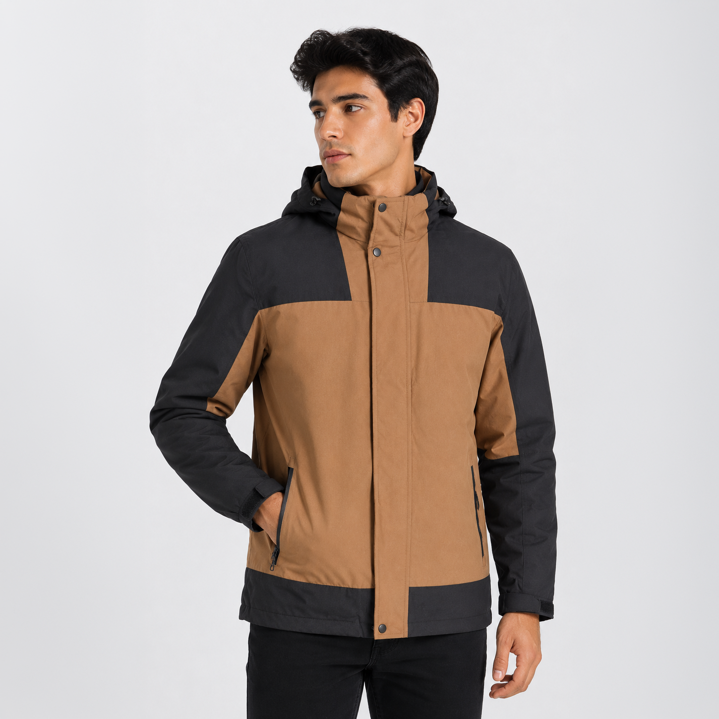 Casaca Impermeable con Capucha para Hombre Belinda F9901 - Camel/Negro