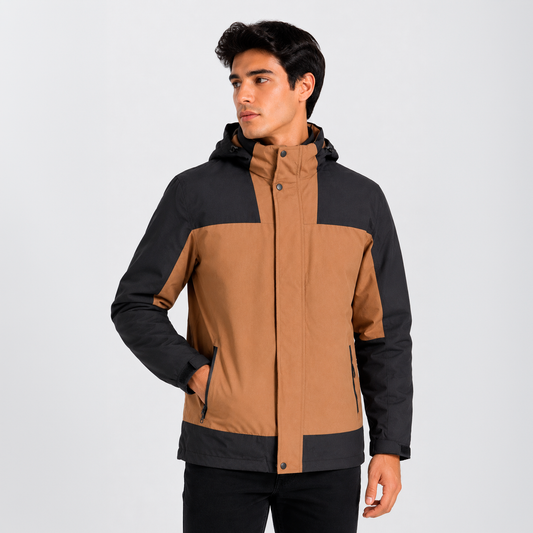 Casaca Impermeable con Capucha para Hombre Belinda F9901 - Camel/Negro