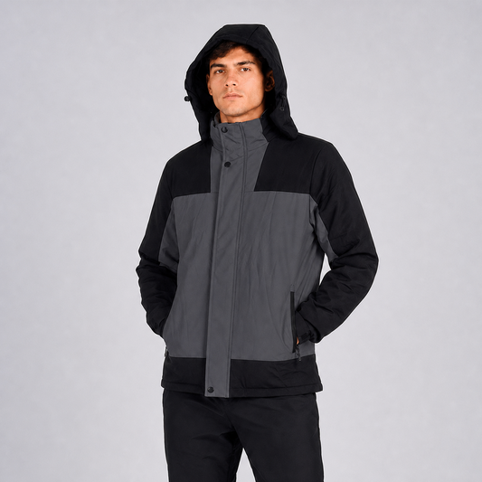 Casaca Impermeable con Capucha para Hombre Belinda F9901 - Gris Militar/Negro