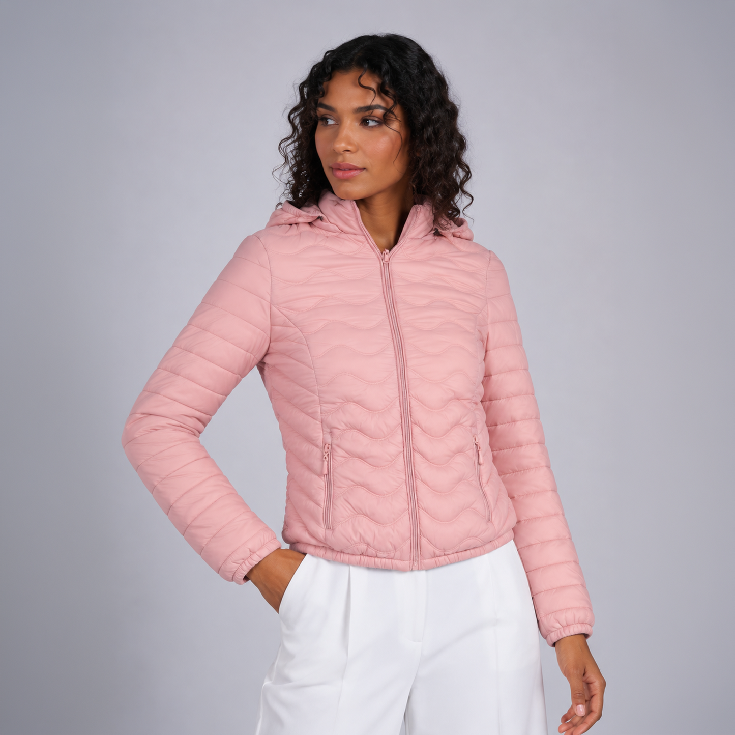 Casaca Puffer Entallada Belinda 8850 Con Capucha Para Mujer - Palo Rosa