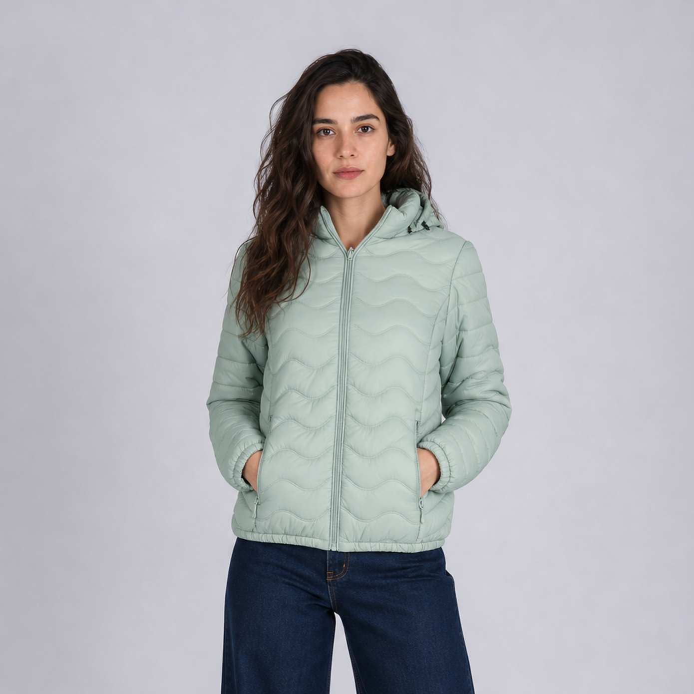 Casaca Puffer Entallada Belinda 8850 Con Capucha Para Mujer - Verde