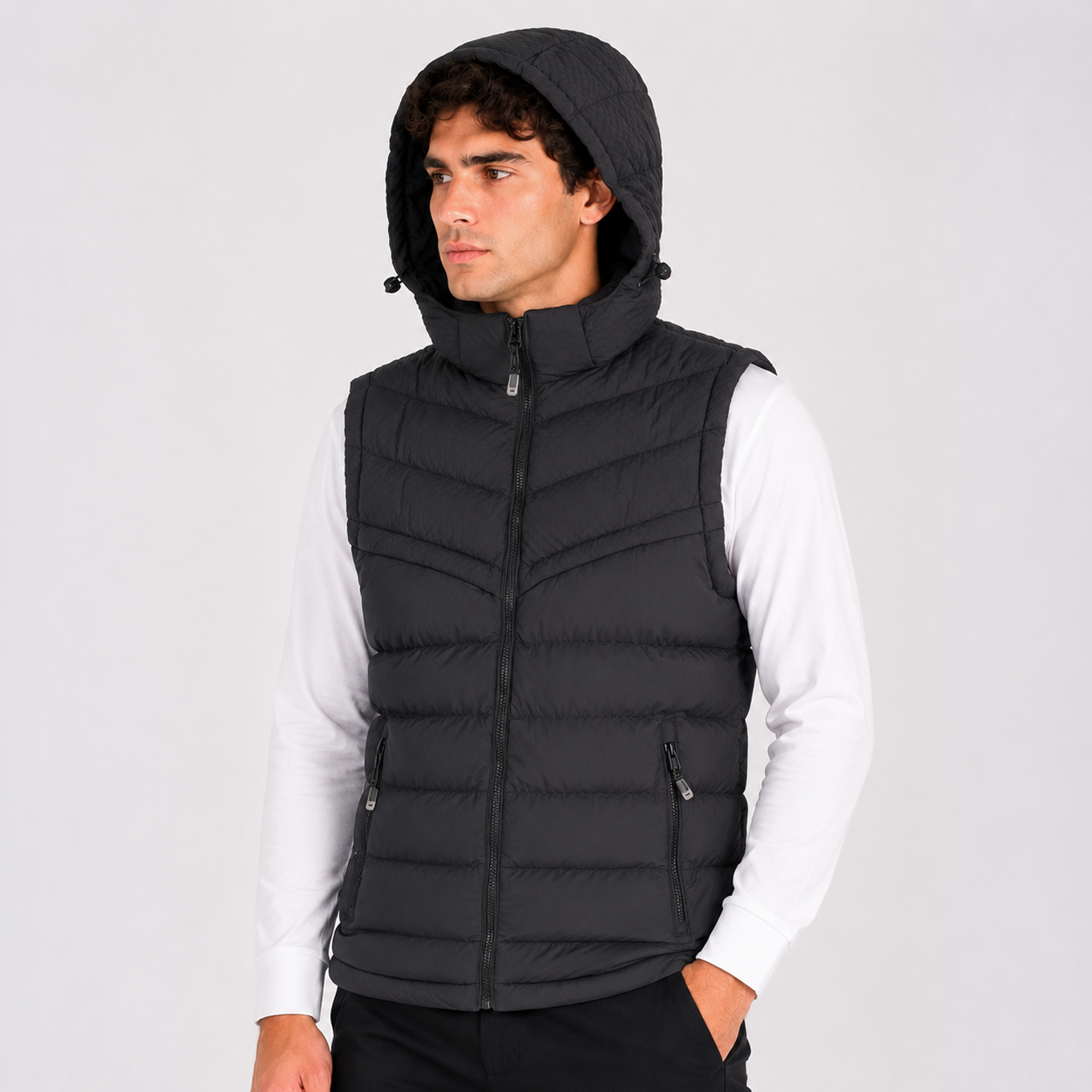 Chaleco Puffer Hombre con Capucha Ajustable LX2618 - Negro