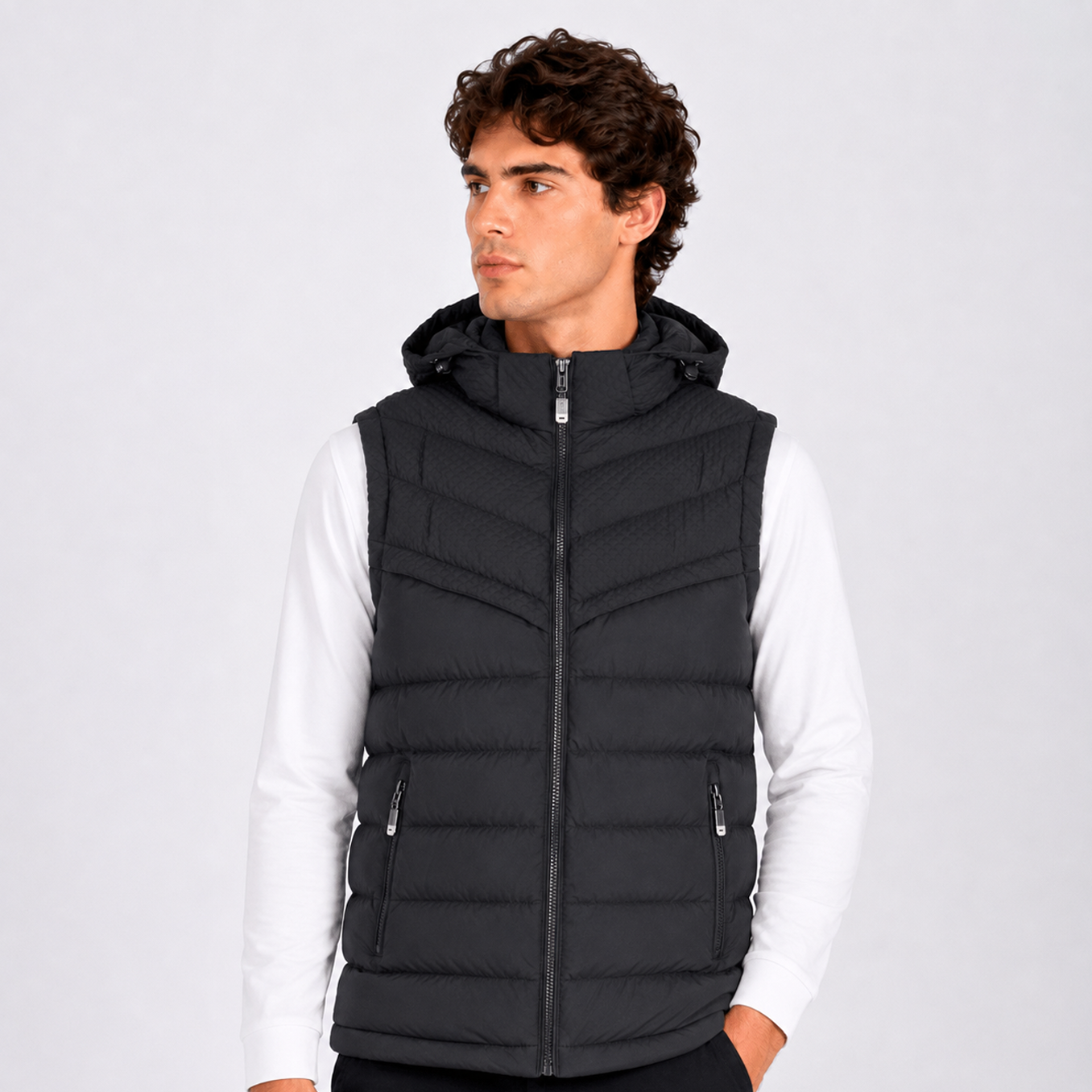Chaleco Puffer Hombre con Capucha Ajustable LX2618 - Negro