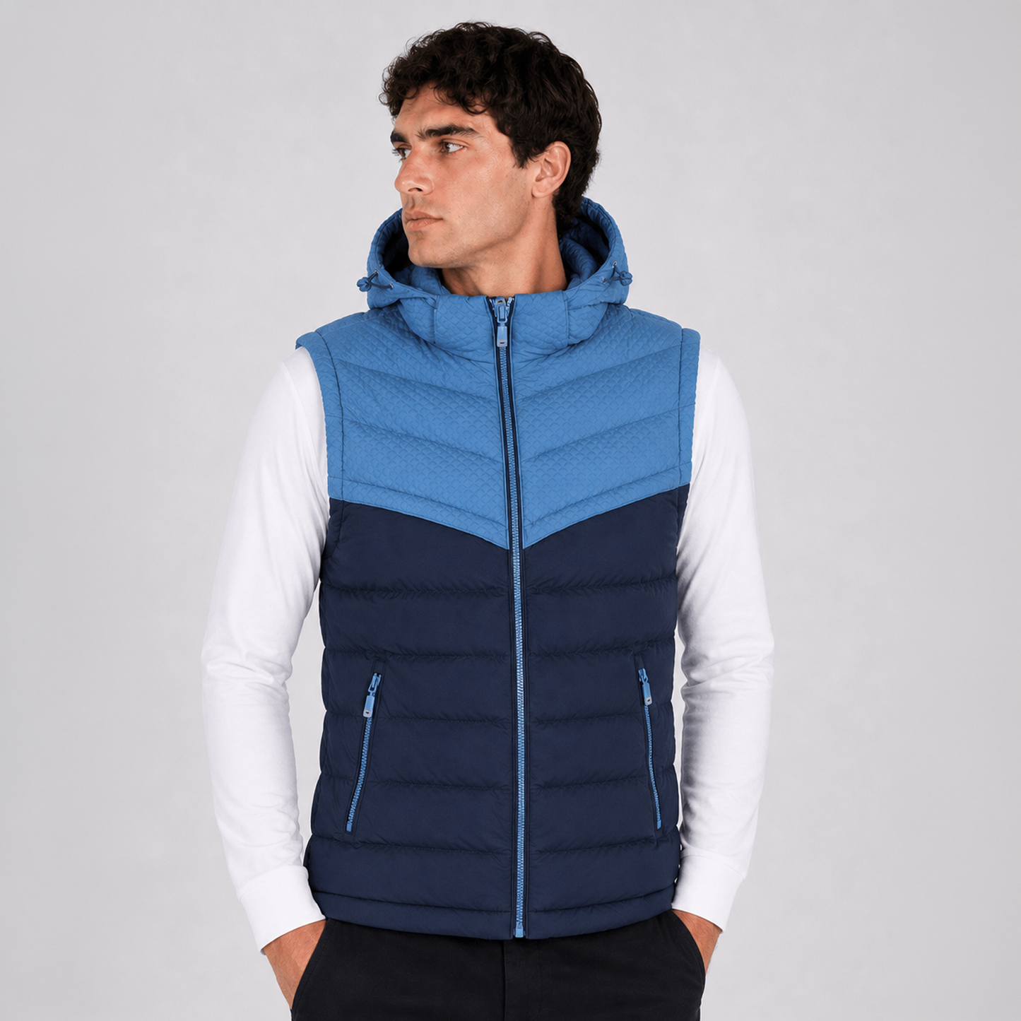 Chaleco Puffer Hombre con Capucha Ajustable LX2618 - Azul