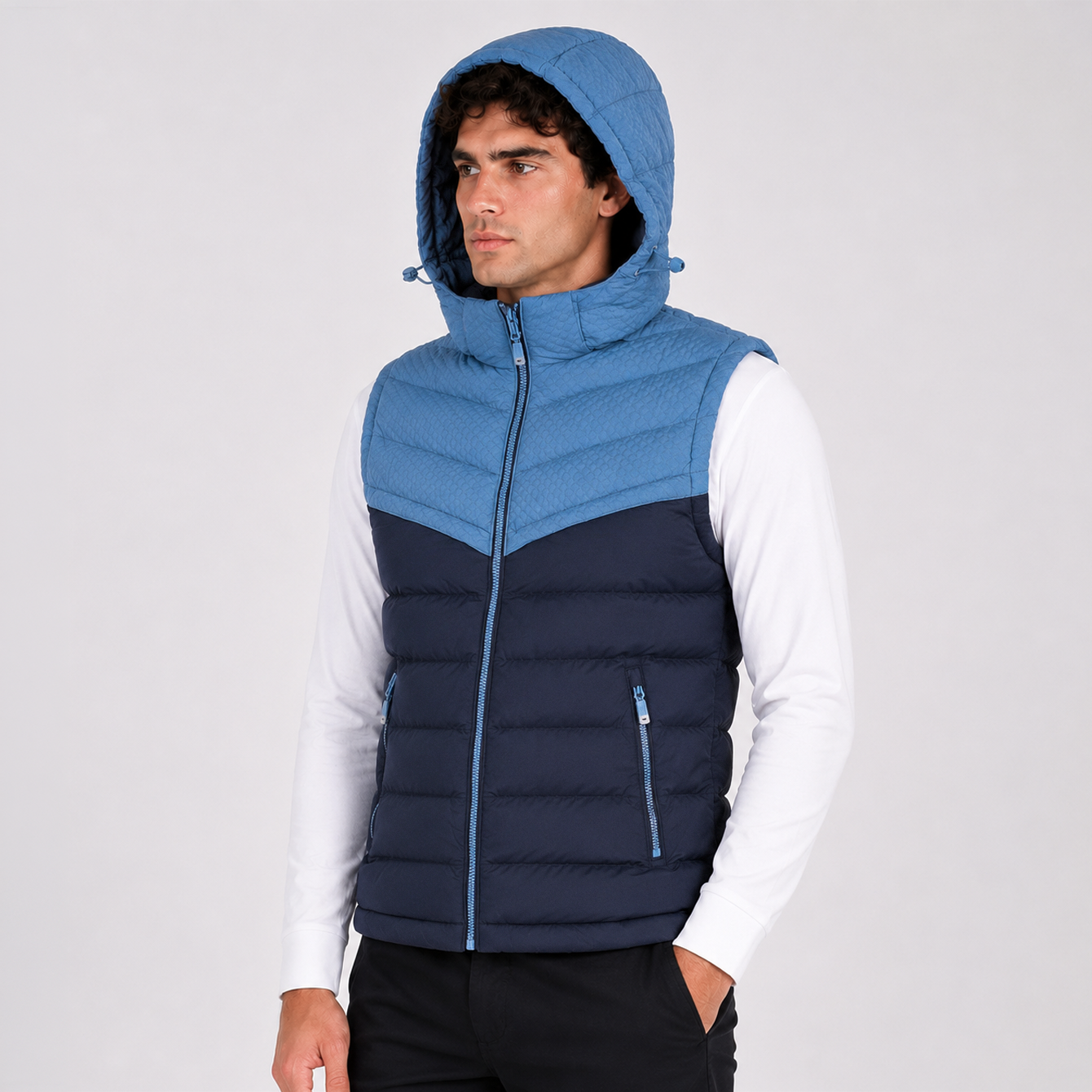 Chaleco Puffer Hombre con Capucha Ajustable LX2618 - Azul