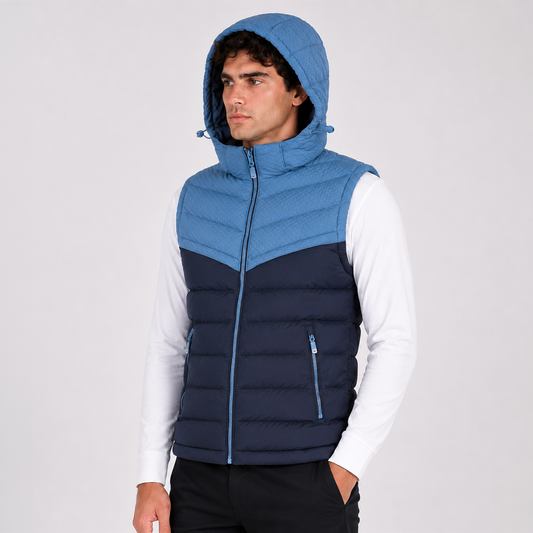 Chaleco Puffer Hombre con Capucha Ajustable LX2618 - Azul