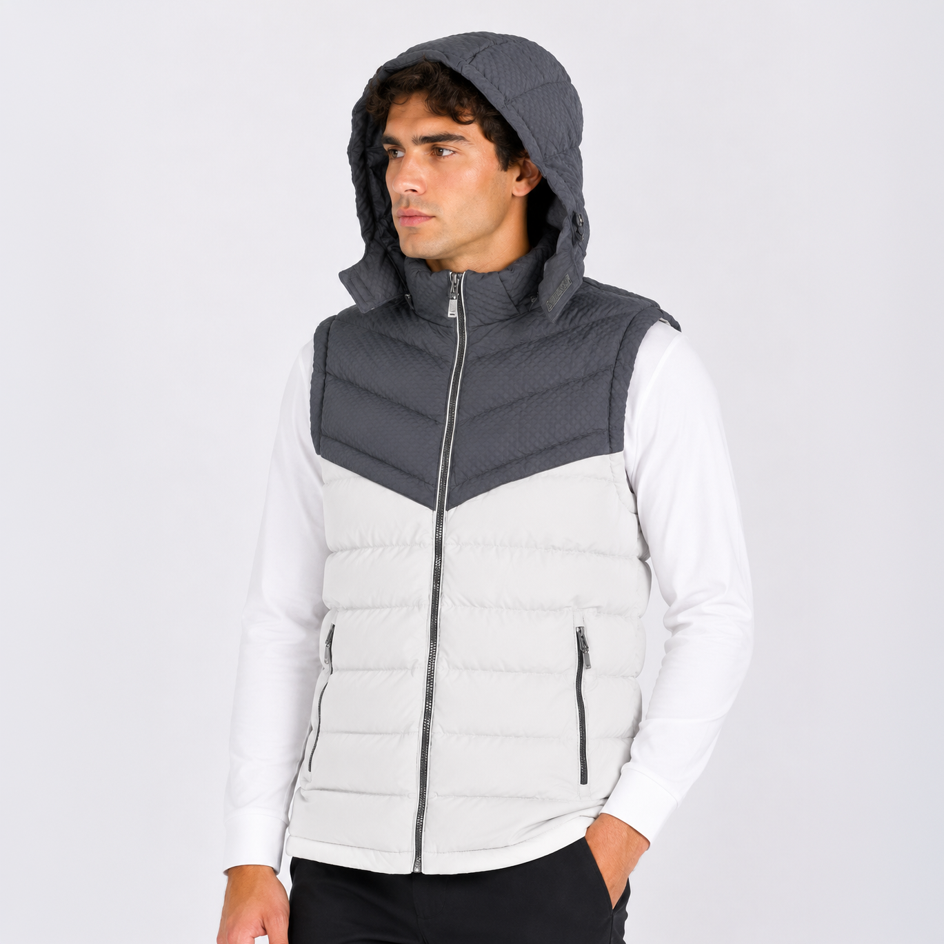 Chaleco Puffer Hombre con Capucha Ajustable LX2618 - Gris