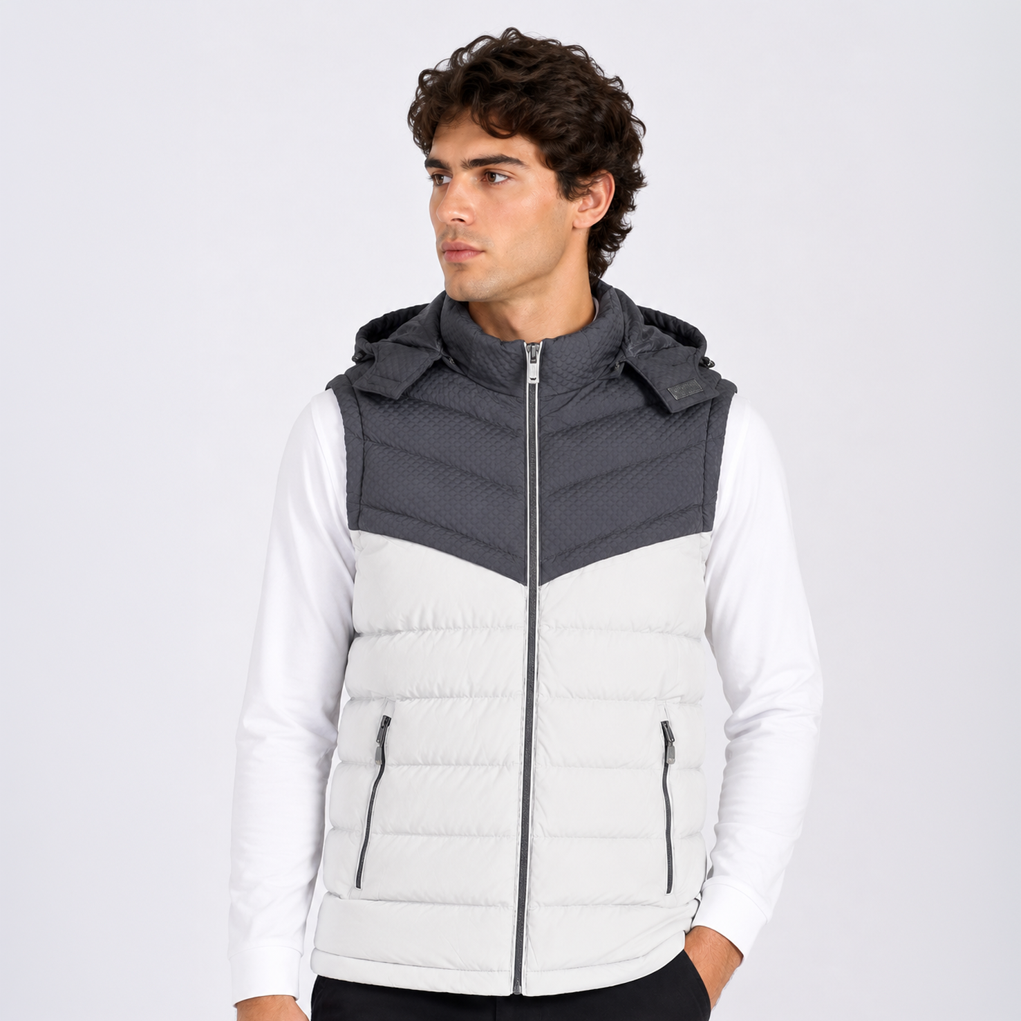 Chaleco Puffer Hombre con Capucha Ajustable LX2618 - Gris