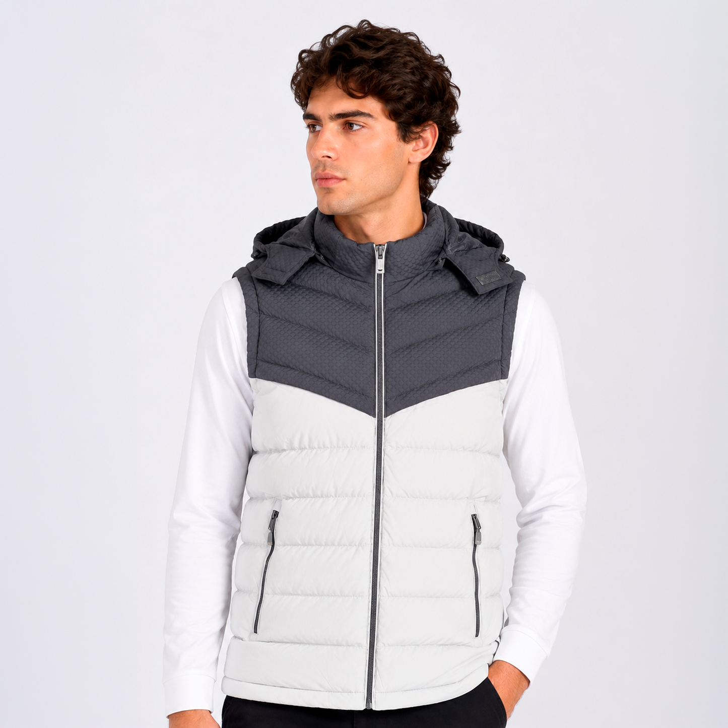 Chaleco Puffer Hombre con Capucha Ajustable LX2618 - Gris