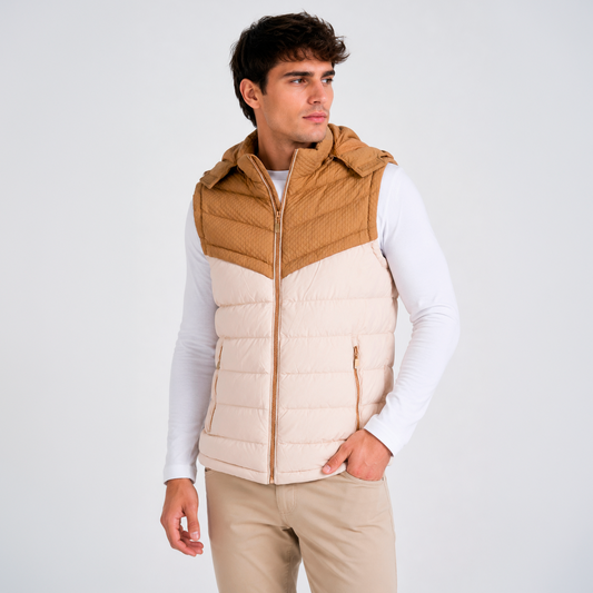Chaleco Puffer Hombre con Capucha Ajustable LX2618 - Beige