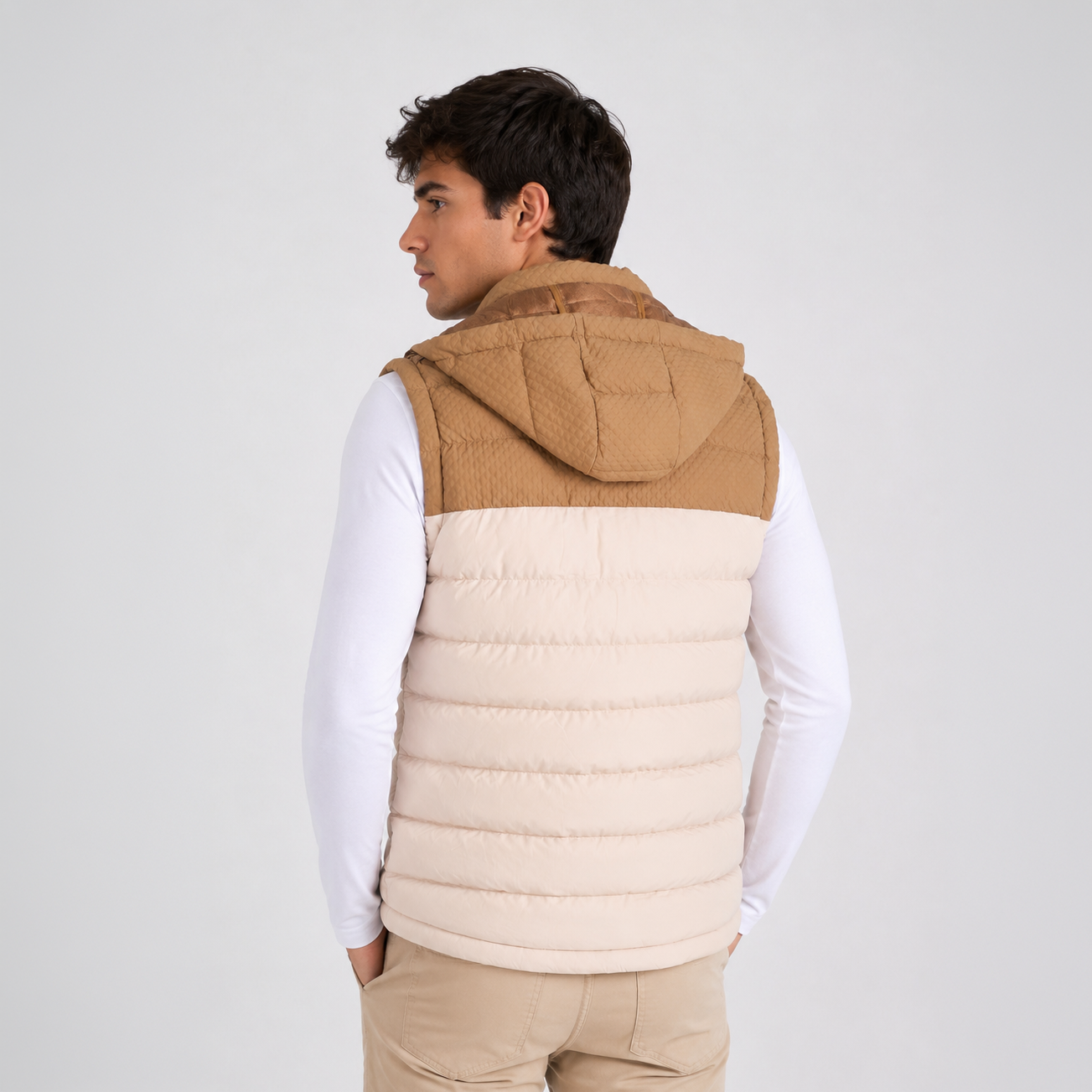 Chaleco Puffer Hombre con Capucha Ajustable LX2618 - Beige